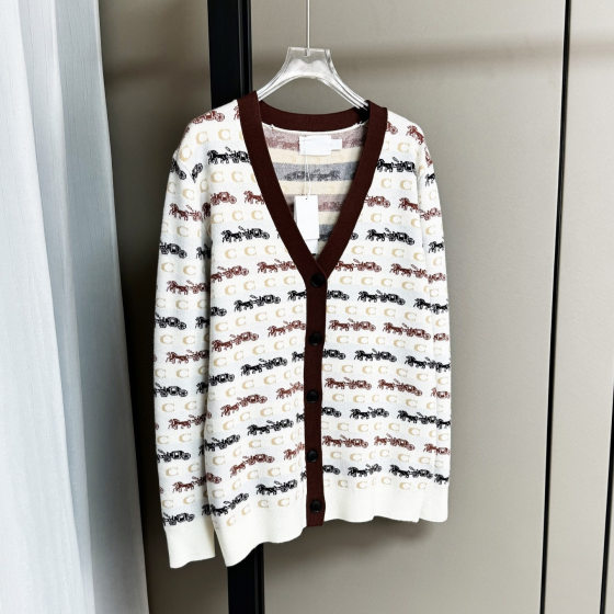 2068 CH Kou's Spring Carriage Full Print Women's Casual Loose All-Match Slimming V-Neck Knitted Cardigan Jacket