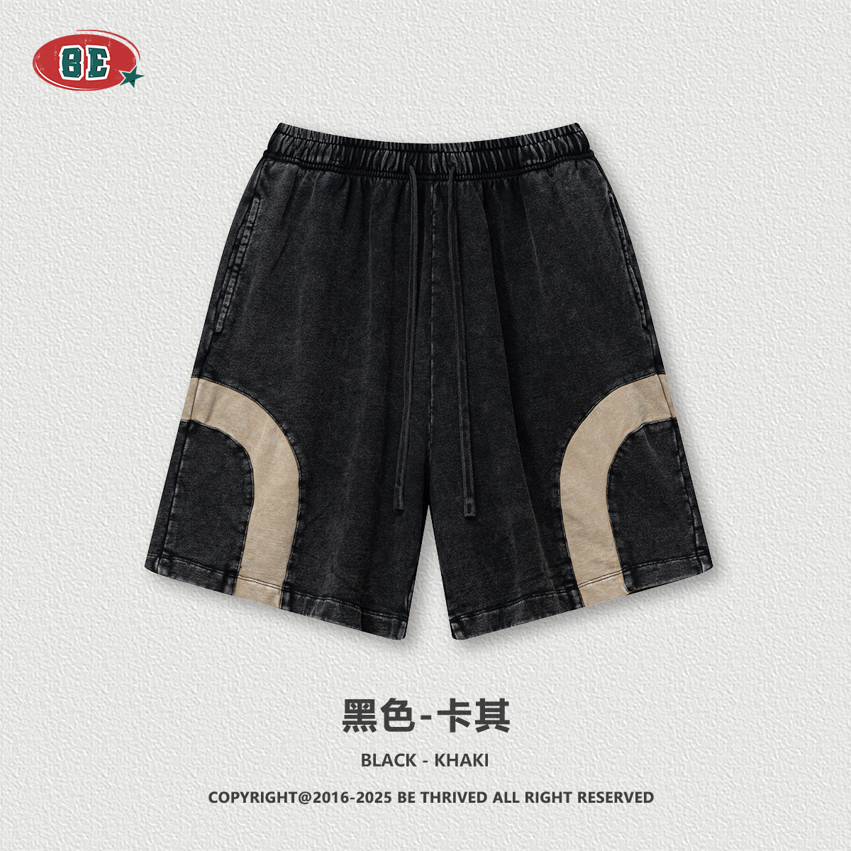 BE ropa de hombre | 2025 verano marca de moda europea y americana hip-hop Y2K estilo costura contraste pantalones cortos sueltos rectos pantalones de cinco puntos hombres