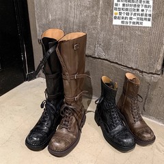 【sheii苏茵茵】吴宣仪同款绑带加绒中高筒骑士长靴女马丁废土风