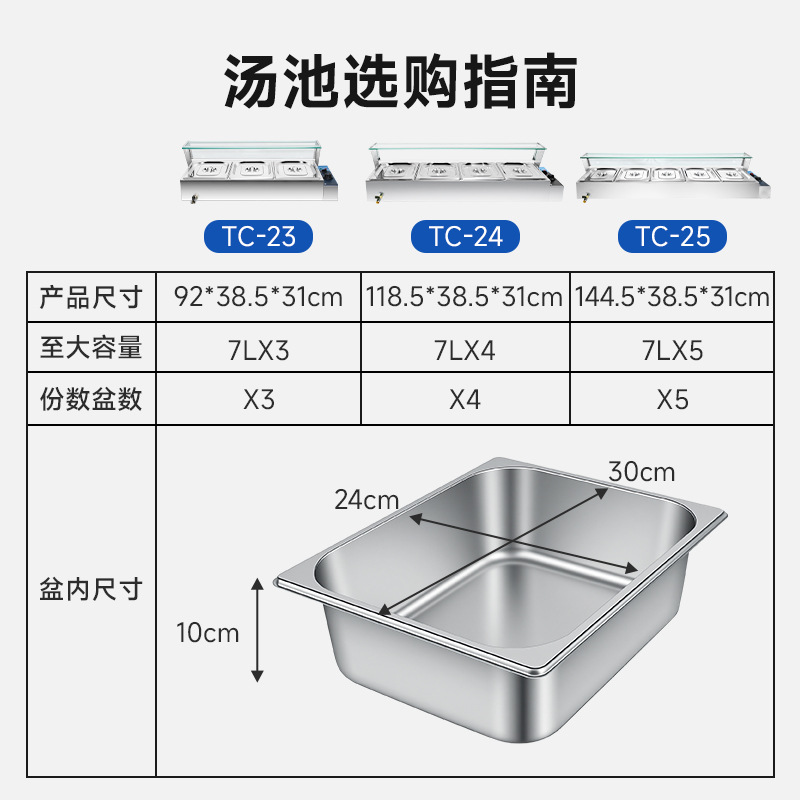 Mingshangyang piscina comercial de sopa térmica eléctrica con deflector, Mesa de comida rápida de acero inoxidable, Mesa de comida caliente, Mesa de comida