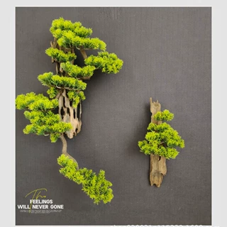 中式仿真植物枯木迎客松木艺创意组合壁挂墙饰客厅书房样板间装饰