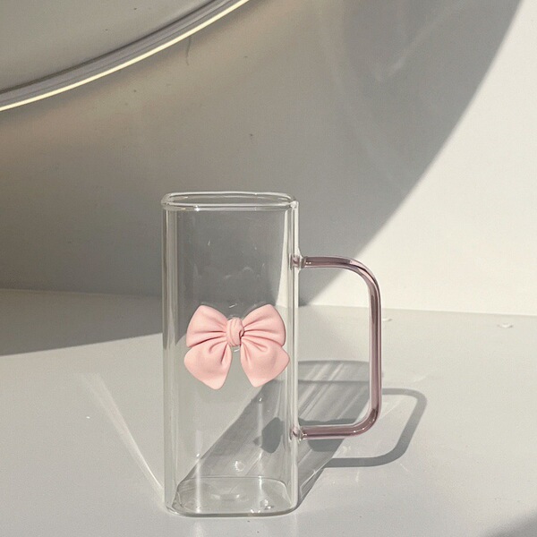 Transparent square coffee glass with glass with bow