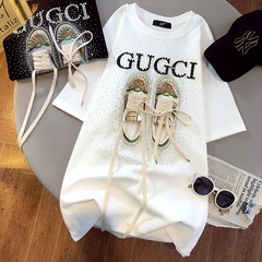 新型欧商品重工半袖tシャツ女性2023年夏ゆるい大版中長半袖上着