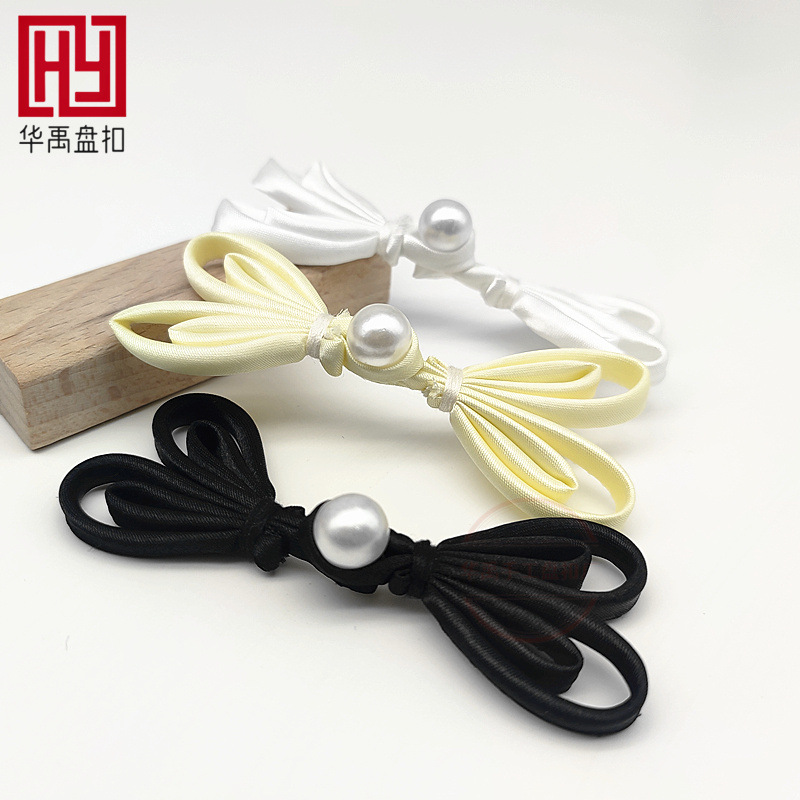 纯手工旗袍唐装汉服玉珠蝴蝶布扣 中式礼服国潮服装扣 双兔耳盘扣