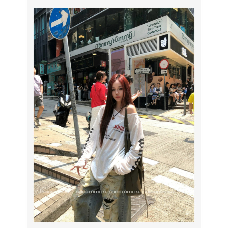 In-Stock Lyocell American Retro Style Letter Print Long-Sleeve T-Shirt for Women, Summer Thin White Sun-Protective Cover-Up Casual Wear In-Stock Lyocell American Retro Style Letter Print Long-Sleeve T-Shirt for Women, Summer Thin White Sun-Protective Cover-Up Casual Wear