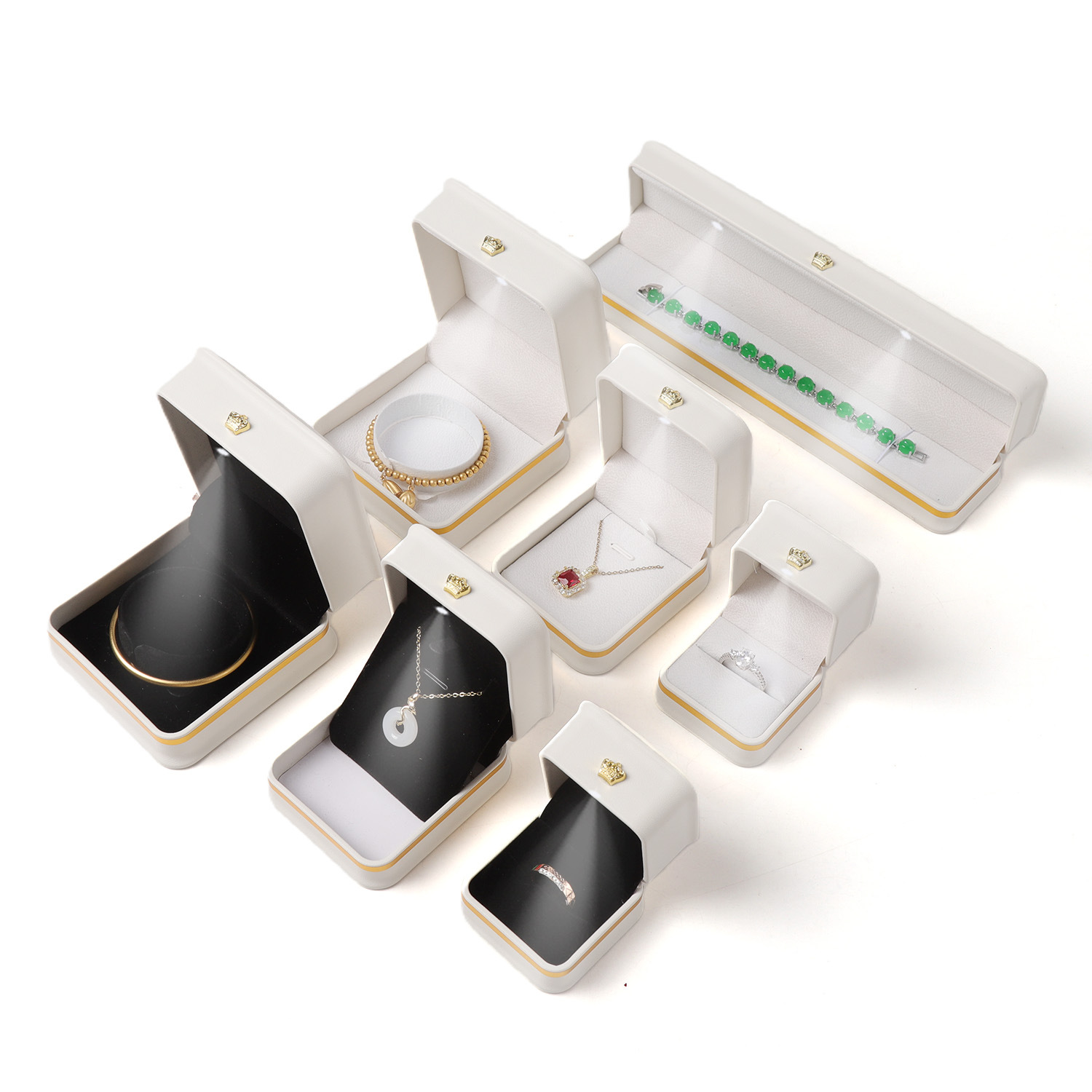 Caja de Empaque para Joyería con Luz LED de Cuero PU