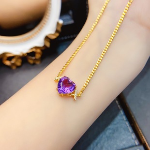 New natural amethyst necklace S925 silver inlaid main stone 10*10mm Joker net red explosions women's jewelry wholesale