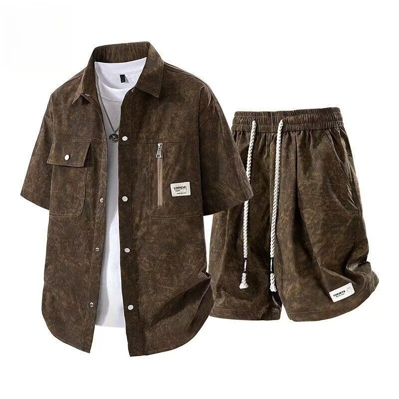 Summer Shorts Men's Tie-Dye Short-Sleeve Shirt Set Stylish Casual Trendy Plus-Size Loose Shorts Sporty Two-Piece Set Summer Shorts Men's Tie-Dye Short-Sleeve Shirt Set Stylish Casual Trendy Plus-Size Loose Shorts Sporty Two-Piece Set
