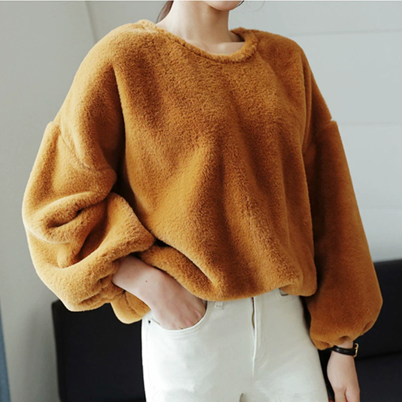 Осень-зима 2025 года, трансграничный японский и корейский повседневный пуловер, экологически чистая верхняя одежда с искусственным мехом, женский топ, не линяющий кроличий бархат
