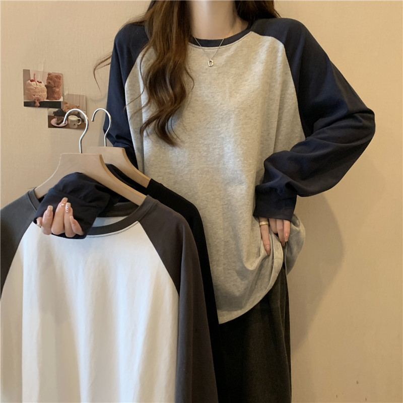 Spring Tops, T-Shirts, Oversize Cotton Loose-Fitting Clothes, Long-Sleeved Women's Clothing, Contrasting Color Raglan Sleeves, Round Neck, Plus-Size Women's Clothing Spring Tops, T-Shirts, Oversize Cotton Loose-Fitting Clothes, Long-Sleeved Women's Clothing, Contrasting Color Raglan Sleeves, Round Neck, Plus-Size Women's Clothing