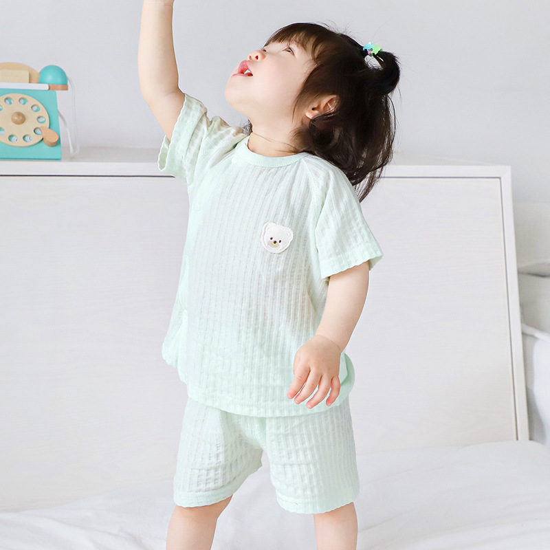 Traje de verano para bebés, ropa de algodón fino de manga corta para niños, ropa de verano para bebés dividida de dos piezas para niños y mujeres