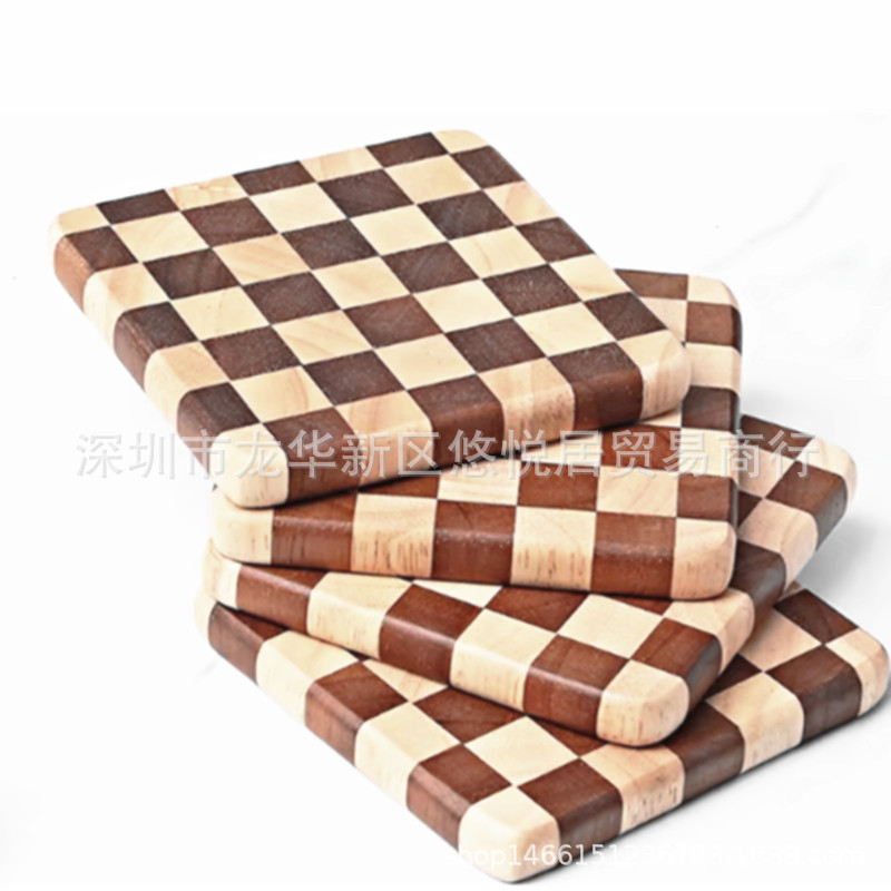 Yyy In-Stock Wooden Christmas-Style Checkerboard Tea Coaster Cake Tray Placemat 10cm