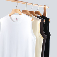 210克夏季棉圆领背心男宽松坎肩跨栏无袖外穿健身运动短t恤打底衫
