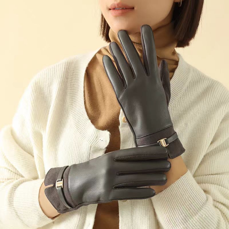 2025新款皮手套女冬季保暖加绒加厚触屏冬天开车分指手套跨境|undefined