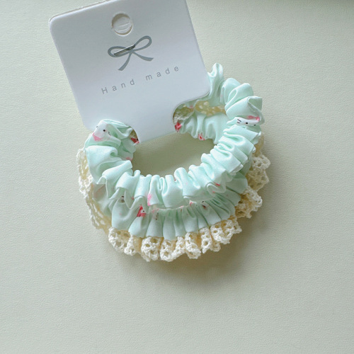 2-Pack Lace Edge Cartoon Cat Print Small Intestine Hair Tie Cute Sweet Ponytail Rubber Band Hairband for Girls