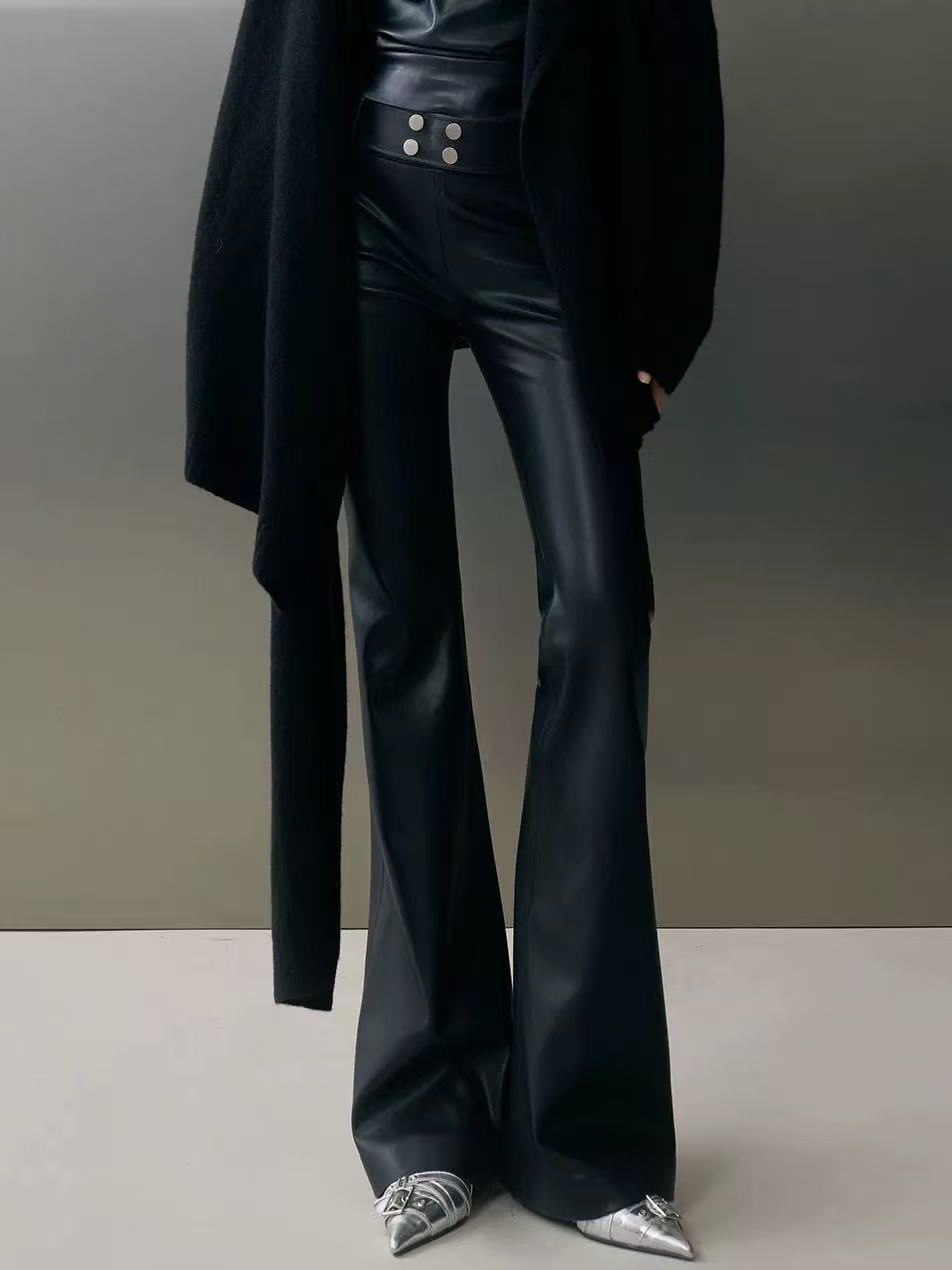 Nicho de diseño 25 otoño y invierno nuevo tipo de proteína de piel micropantalones de cuero para mujeres pantalones de cuero elásticos PU