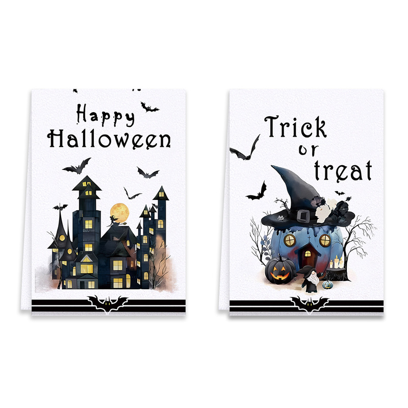 人気のハロウィンコウモリカボチャキッチタオル組み合わせマイクロファイバーホームハンドタオル吸収性ディッシュタオル|undefined