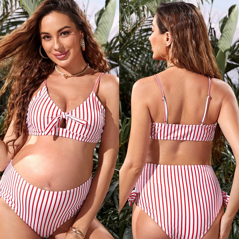 New European and American Foreign Trade Pregnant Women Swimsuit Split Bikini AliExpress Amazon Fashion Striped Swimsuit