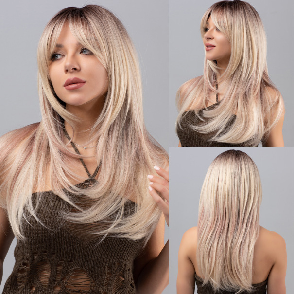 New European and American New Product Medium Long Hair Straight Hair Multicolor Optional Wig Headgear Synthetic Wig