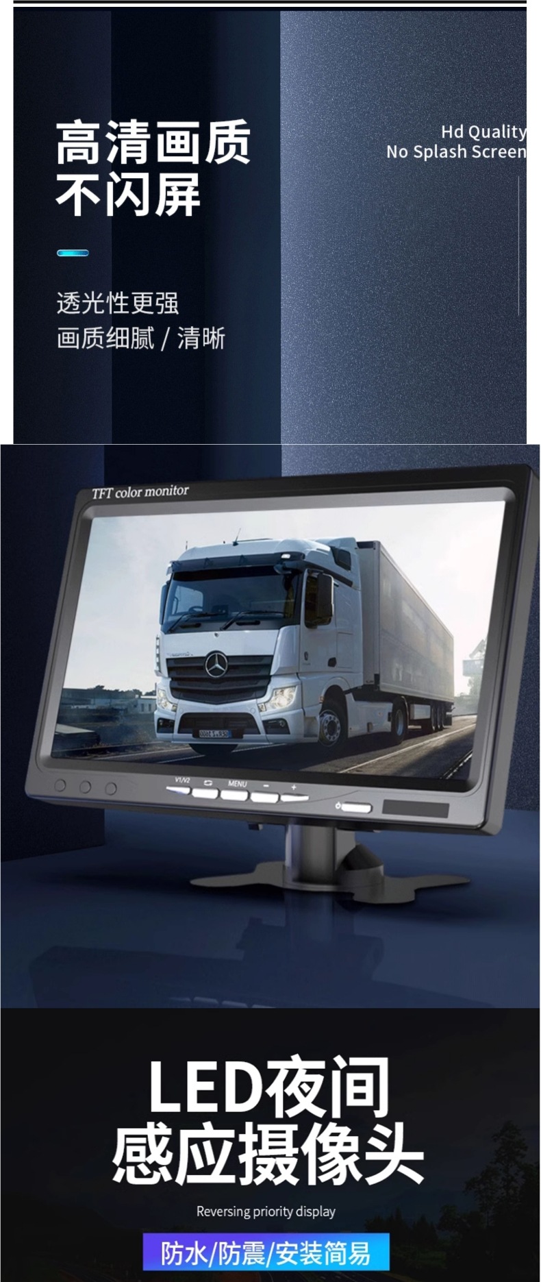 Truck Reversing Image Display 12V24 Vehicle-Mounted High-Definition Night Vision Harvester Passenger Car Four-Way Monitoring Recorder