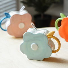 Floral Straw Cup for Girls, Ins Style Ceramic Cups, Cute and Unique Water Cup with High-End Design