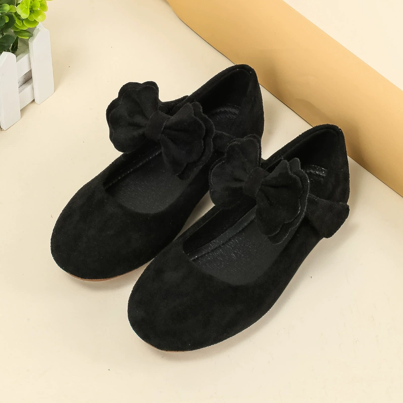 Трансграничные детские туфли 2025: весенняя мода, замшевые балетки с бантом, новые трендовые туфли в стиле Chanel для девочек