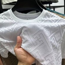 跨境冰丝短袖男夏季便宜t恤潮流帅气休闲半袖青年提花圆领半截袖