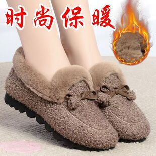 Free Shipping Slip-on Winter Warm Mother Shoes Mao Mao Shoes Women's Bean Shoes Women's fleece-lined Thickened Autumn and Winter Home