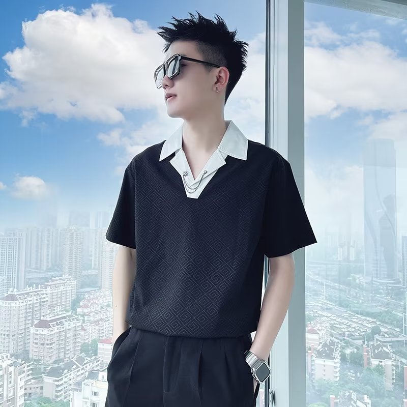 Polo de manga corta de primavera y verano para hombre, pareja, temperamento elegante, moda, ropa negra informal suelta, marca de moda