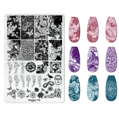 Stamping Plate: Dırnaq bəzəkləri - happy-092-with-back-plate