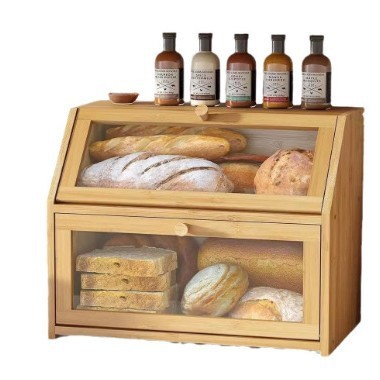 木製パンボックスキッチン食品収納ボックス蓋付きデザートボックス多機能大容量スナック収納ボックス|undefined