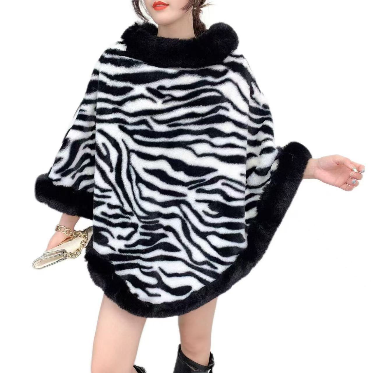 2024 otoño e invierno nueva ropa de mujer europea y americana Amazon crossover felpa cebra estampada mujer