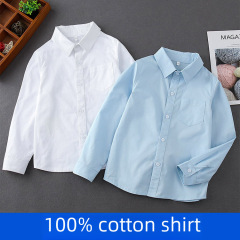 Men's Long-Sleeve White School Uniform Shirt, Foreign Trade Stand Collar White Shirt for Middle and Large Children, Primary School Students 2024 Spring and Autumn Edition