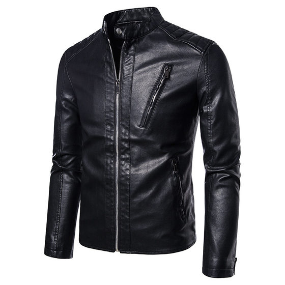 Cross-border men's leather jacket stand collar cardigan motorcycle jacket European and American men's Amazon foreign trade spring coat wholesale