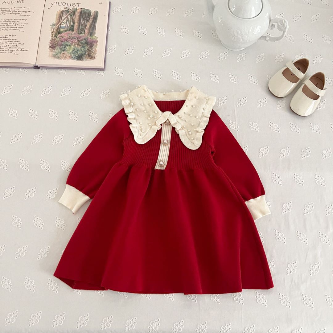 Gonna alla moda per bambina nuova 2023 Bambina principessa Abito con collo a bambola per bambini Autunno e inverno da donna_voghion.com