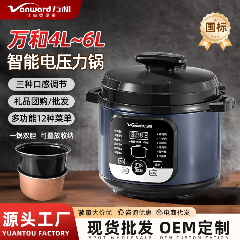 Wanhe Electric Pressure Cooker, Multifunctional Electric Pressure Cooker, 4-Liter, 5-Liter, 6-Liter Smart Dual-Pot Electric Pressure Cooker, Manufacturer Wholesale