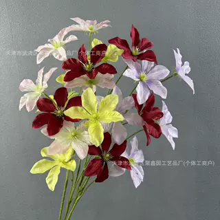 新品5头铁线莲仿真花婚庆花线条挑高花艺家居摆件软装道具批发