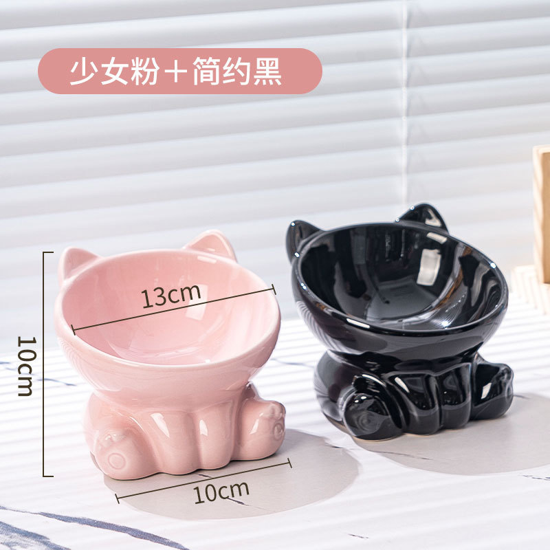 猫用ボウル セラミック製 猫用食器 黒ずみ防止 高足 斜め口 猫用食器 ペット用犬用水飲みボウル 首保護設計|undefined