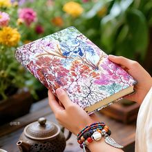 365天硬面精装 牛皮纸日记本空白页烫金创意复古文艺花卉手账本子