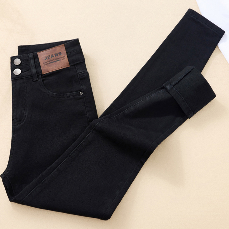 High-Waisted Double-Button Black Skinny Jeans for Women, Spring and Autumn 2025 New Versatile Stretchy Slim-Fit Pencil Pants