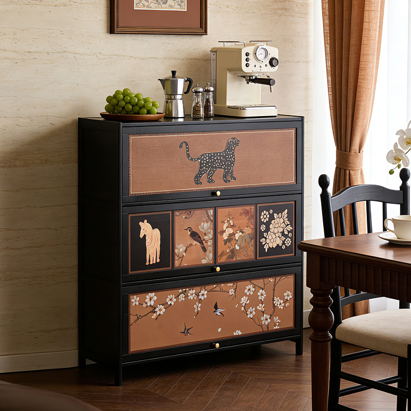 Multi-Layer Bookshelf, Floor-Standing Storage Rack, Kalek Grid Cabinet, Antique-Style Bamboo Bookcase, Storage Cabinet, Integrated Storage Cabinet