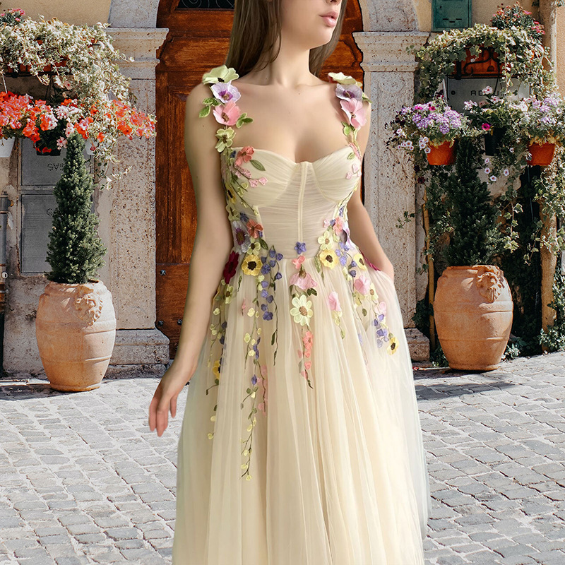 European and American Niche Design Floral Strapless Gown 2026 New Model Export Forest Style Dress Suitable for Daily Wear