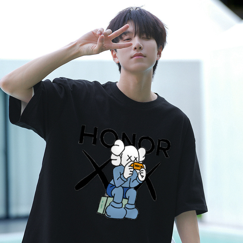 Summer New Short-sleeved Cartoon T-shirt Half-sleeved Men's Korean-style Fashionable Simple Half-sleeved Top Hong Kong-style Loose Casual