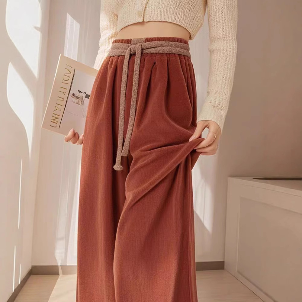 Red Drawstring Corduroy Chenille Wide-Leg Pants Casual Thick Trousers 2026 New Style This Year's Popular Hot Item Winter