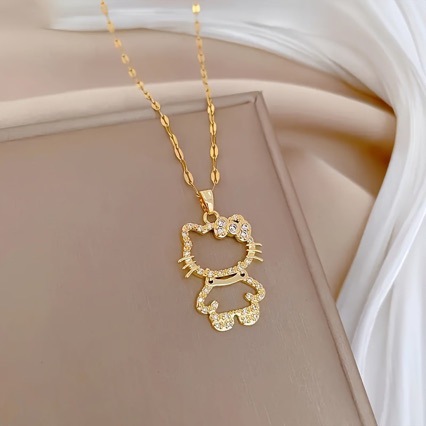 Luxurious and Elegant Full Diamond Necklace for Women with a Hollow Cat Design, Versatile Clavicle Chain Made of Titanium Steel