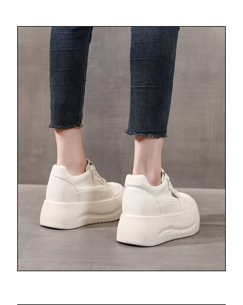 Giày sneaker nữ đế dày tăng chiều cao, mũi đầu to phong cách thể thao — ngọc trai trắng chi tiết 16