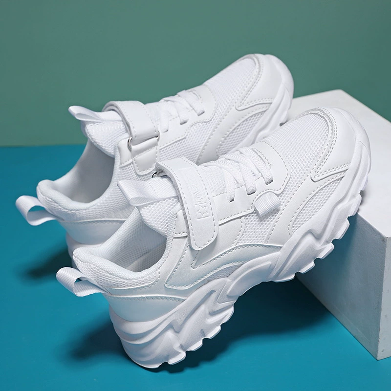 Детские белые кроссовки, белые туфли для мальчиков, дышащие сетчатые дорожные кроссовки для учащихся начальной школы, туфли для девочек, белые туфли, весна и осень