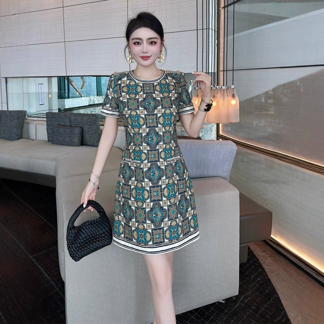 Юбка средней длины с короткими рукавами и французским ретро-принтом для женщин, новая летняя маленькая юбка трапециевидной формы, девчачье платье, уменьшающее возраст