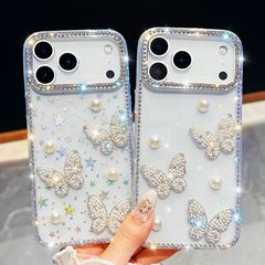 适用 iPhone17AIR手机壳珍珠蝴蝶 苹果17pro闪粉S25Ultra防摔硬壳