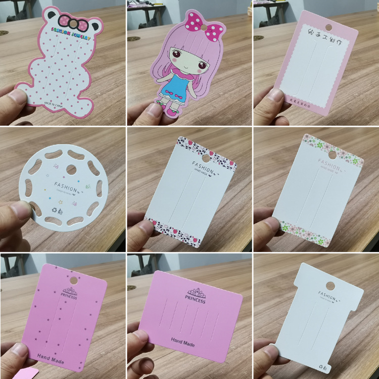 现货发饰包装纸卡diy发绳发夹发圈手工卡纸卡通吊牌对折卡片批发